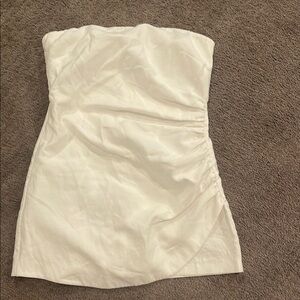 Zara Cream Ruched Strapless Sheath Dress